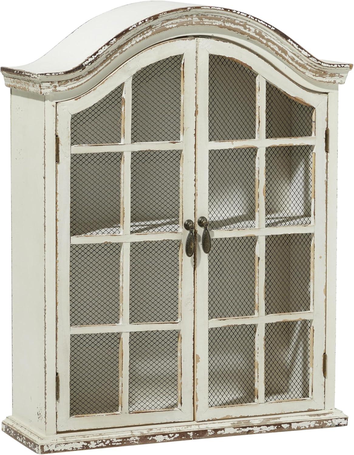 imageDeco 79 Vintage Wood Wall Dcor with Glass Doors and Shelving 22quot x 8quot x 28quot White