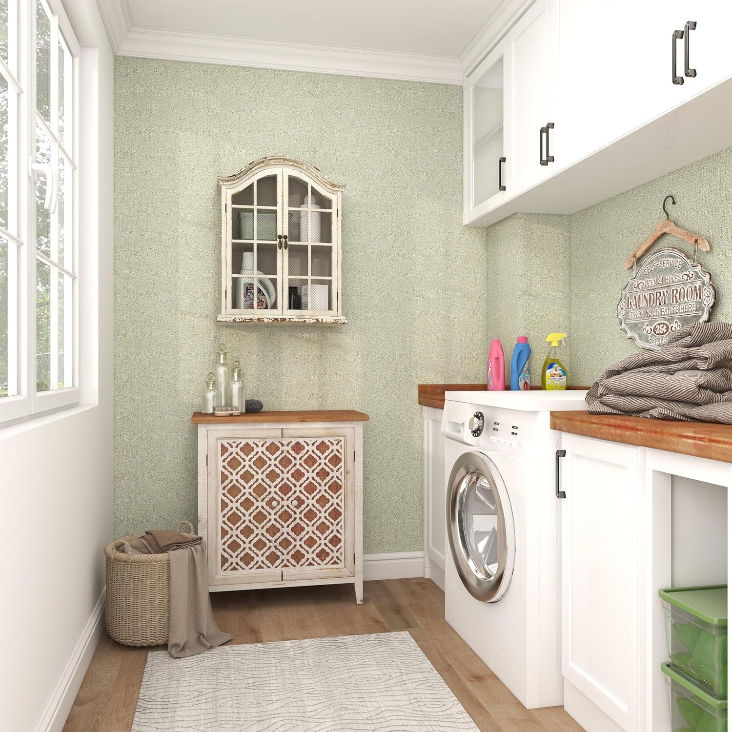 imageDeco 79 Vintage Wood Wall Dcor with Glass Doors and Shelving 22quot x 8quot x 28quot White