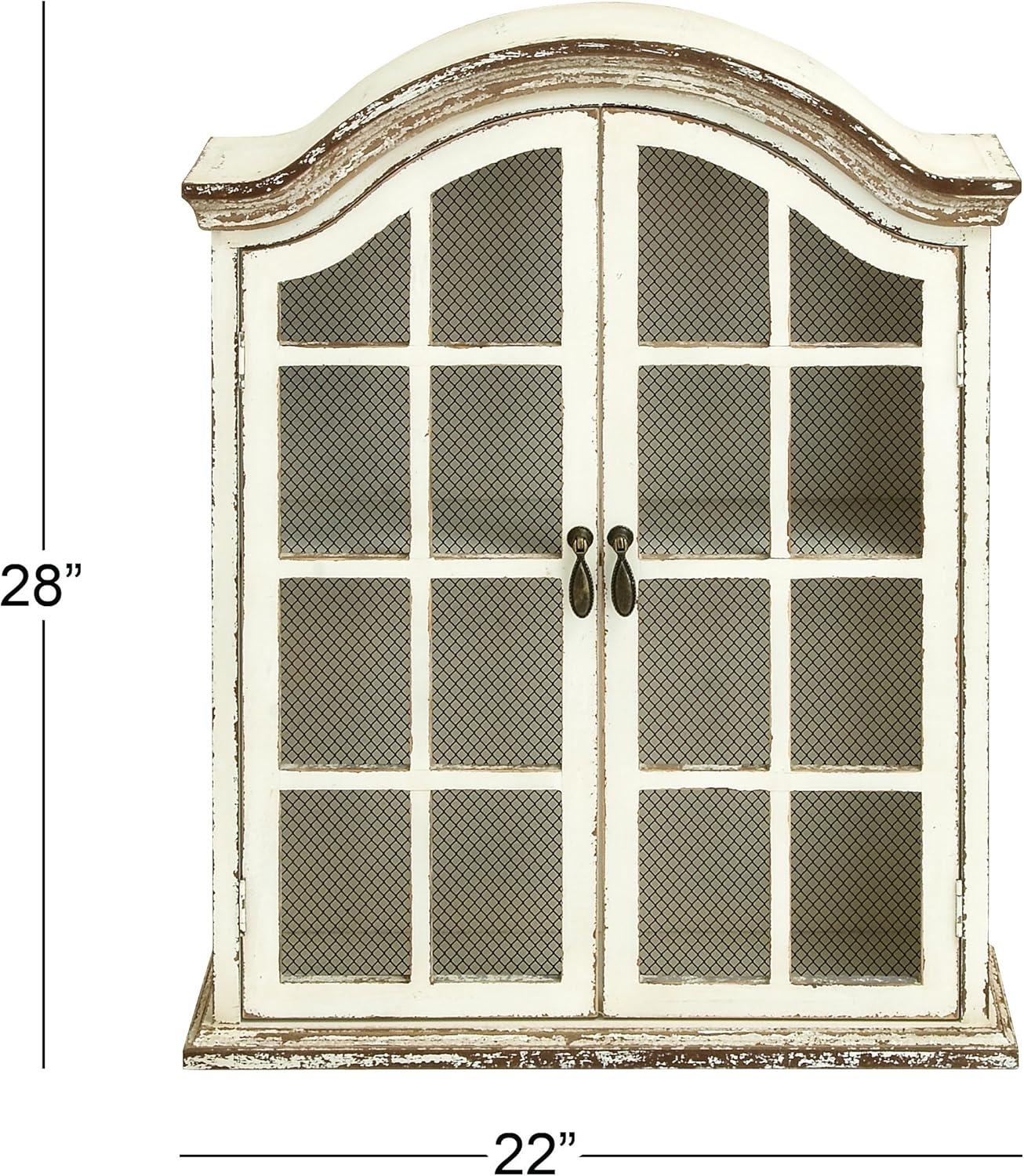 imageDeco 79 Vintage Wood Wall Dcor with Glass Doors and Shelving 22quot x 8quot x 28quot White