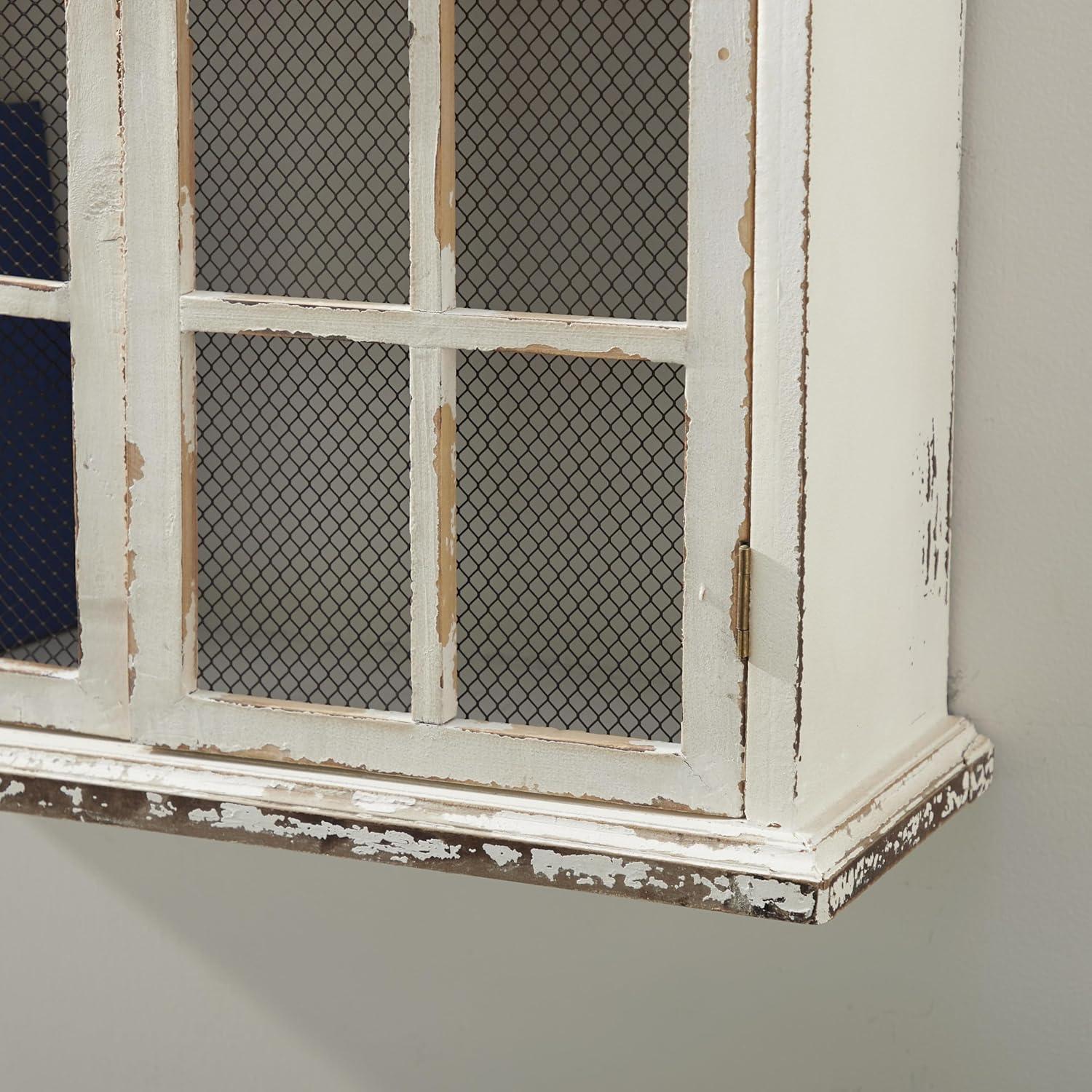 imageDeco 79 Vintage Wood Wall Dcor with Glass Doors and Shelving 22quot x 8quot x 28quot White