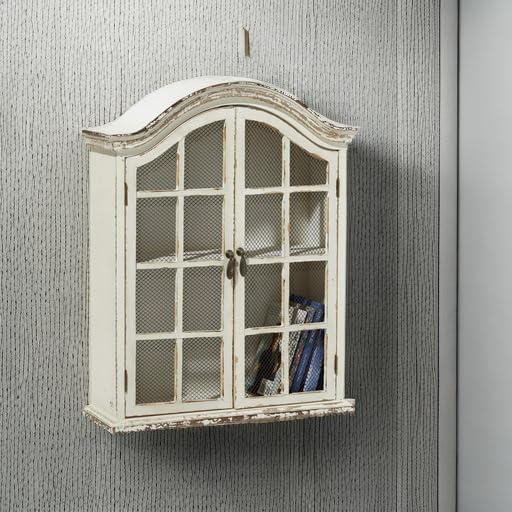 imageDeco 79 Vintage Wood Wall Dcor with Glass Doors and Shelving 22quot x 8quot x 28quot White