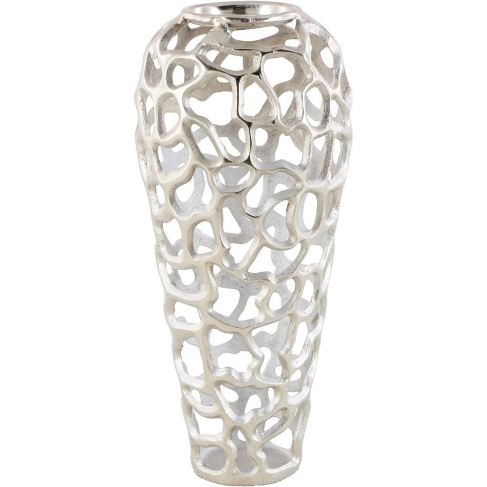imageDeco 79 Aluminum Metal Decorative Vase Cutout Coral Centerpiece Vase Vase for Home Decoration 8quot x 8quot x 19quot Silver8L x 8W x 19H