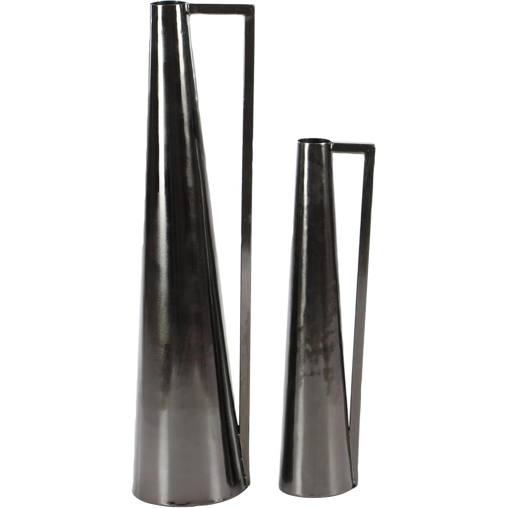 imageDeco 79 Metal Decorative Vase Centerpiece Vases with Handles Set of 2 Flower Vases for Home Decoration 17quot 22quotH SilverDark Gray