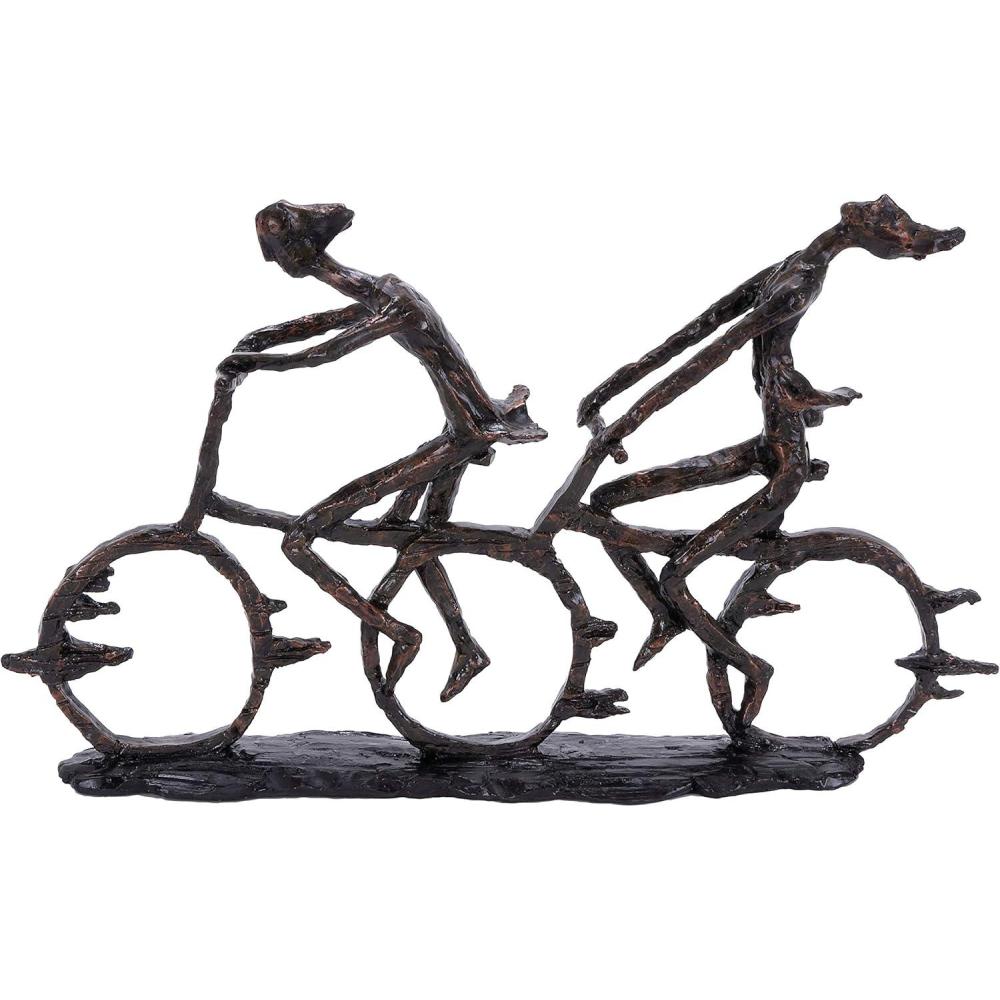 imageDeco 79 Polystone People Decorative Sculpture Home Decor Statue with Bike Accent Figurine 21quot x 3quot x 13quot Brass