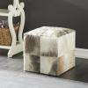 imageDeco 79 Leather Handmade Stool with Silver Foil Paint 16quot x 16quot x 17quot WhiteGrey