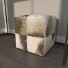 imageDeco 79 Leather Handmade Stool with Silver Foil Paint 16quot x 16quot x 17quot WhiteGrey