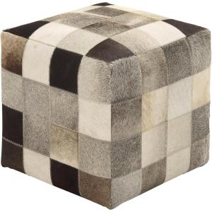 imageDeco 79 Leather Handmade Stool with Silver Foil Paint 16quot x 16quot x 17quot WhiteCheckered