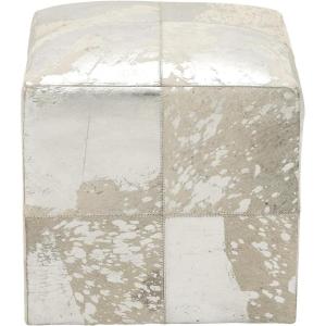 imageDeco 79 Leather Handmade Stool with Silver Foil Paint 16quot x 16quot x 17quot WhiteWhite