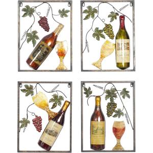 imageDeco 79 Metal Wine Home Wall Decor Wall Sculpture with Grapes Detailing set of 4 Wall Art 14quot x 1quot x 18quot Multi ColoredWine Art 1