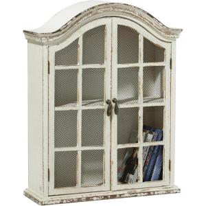 imageDeco 79 Vintage Wood Wall Dcor with Glass Doors and Shelving 22quot x 8quot x 28quot White