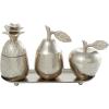 imageDeco 79 Aluminum Metal Fruit Decorative Jars with Matching Leaf Tray Set of 4 12quot W 7quot H Silver