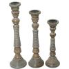 imageDeco 79 Mango Wood Handmade Decorative Candle Holder Candle Stand Set of 3 Candlestick Holder 23quot 21quot 18quotH Light Gray