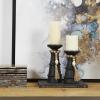 imageDeco 79 Metal Decorative Candle Holder Tapered Candle Stand with Rectangle Base Set of 2 Candlestick Holder 10quot9quot H GoldBlack