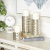 imageDeco 79 Metal Pillar Candle Holder with Studs Set of 3 11quot 7quot 4quotH SilverSilver