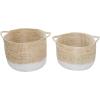 imageDeco 79 Seagrass Handmade Decorative and Functional Storage Basket Two Toned Basket Organizer with Handles Set of 2 Basket for Storage 18quot 20quotW WhiteBeigeWhite