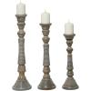 imageDeco 79 Mango Wood Handmade Decorative Candle Holder Candle Stand Set of 3 Candlestick Holder 23quot 21quot 18quotH Light Gray