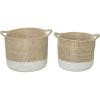 imageDeco 79 Seagrass Handmade Decorative and Functional Storage Basket Two Toned Basket Organizer with Handles Set of 2 Basket for Storage 18quot 20quotW WhiteBeigeWhite