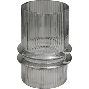 imageDeco 79 Glass Decorative Candle Holder Wide Ribbed Candle Stand with Fluted Center Candlestick Holder 9quot x 9quot x 12quot GrayGray