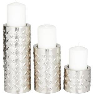 imageDeco 79 Metal Pillar Candle Holder with Studs Set of 3 11quot 7quot 4quotH SilverSilver