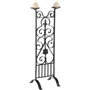 imageDeco 79 Traditional Metal Scrollwork Double Candle Holder 10quot W x 32quot H Black