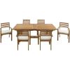 imageDeco 79 Teak Wood Outdoor Dining Set with Cushions and Extendable Table Leaf Set of 7 83quotW 31quotH Brown