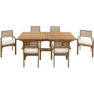 imageDeco 79 Teak Wood Outdoor Dining Set with Cushions and Extendable Table Leaf Set of 7 83quotW 31quotH Brown
