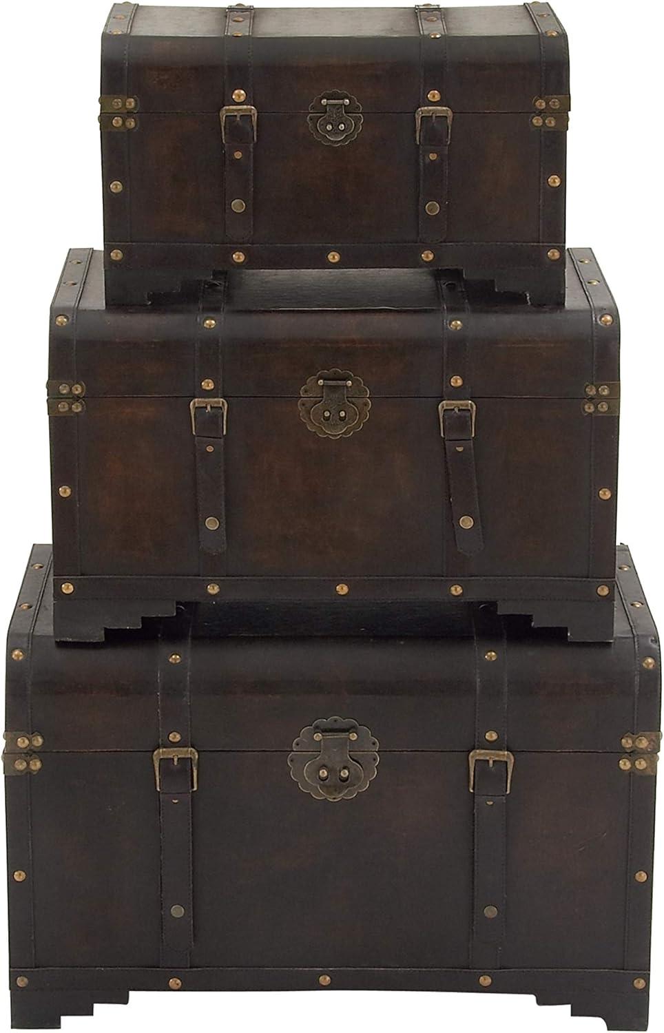 Deco 79 Wooden Decorative Trunk Nesting Upholstered Decorative Large ...