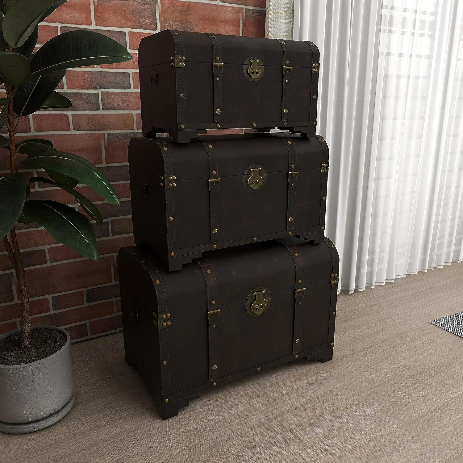 Deco 79 Wooden Decorative Trunk Nesting Upholstered Decorative Large ...
