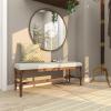 imageDeco 79 Wood Home Bench Entryway Bench with Burlap Seat Bedroom Bench 47quot x 16quot x 18quot BrownBrown