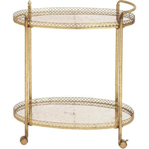 imageDeco 79 Metal Rolling Oval 2 Mirrored Shelf Bar Cart with Vintage Inspired Details 30quot x 16quot x 35quot Gold