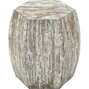 imageDeco 79 Mother of Pearl Shell Handmade Side End Accent Table Shell Mosaic Hexagon End Table with Brown Accents Side Table 16quot x 16quot x 16quot Gray