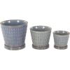 imageDeco 79 Ceramic Geometric Indoor Outdoor Planter Grid Patterned Small Planter Pot with Brown Accents and Base Tray Set of 3 Planters 6quot 5quot H WhiteBlue