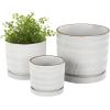 imageDeco 79 Ceramic Geometric Indoor Outdoor Planter Grid Patterned Small Planter Pot with Brown Accents and Base Tray Set of 3 Planters 6quot 5quot H WhiteWhite