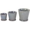 imageDeco 79 Ceramic Geometric Indoor Outdoor Planter Grid Patterned Small Planter Pot with Brown Accents and Base Tray Set of 3 Planters 6quot 5quot H WhiteBlue