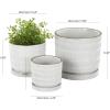 imageDeco 79 Ceramic Geometric Indoor Outdoor Planter Grid Patterned Small Planter Pot with Brown Accents and Base Tray Set of 3 Planters 6quot 5quot H WhiteWhite