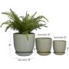 imageDeco 79 Ceramic Geometric Indoor Outdoor Planter Grid Patterned Small Planter Pot with Brown Accents and Base Tray Set of 3 Planters 6quot 5quot H WhiteLight Gray