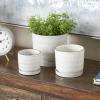 imageDeco 79 Ceramic Geometric Indoor Outdoor Planter Grid Patterned Small Planter Pot with Brown Accents and Base Tray Set of 3 Planters 6quot 5quot H WhiteWhite