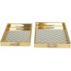 imageDeco 79 Plastic Geometric Living Room Decor Tray Mirrored Ottoman Tray Set of 3 Serving Tray 18quot 11quot 11quot W GoldGold