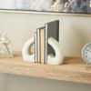imageDeco 79 Polystone Decorative Bookends Heart Inspired Non Skid Bookends with Shimmer Details Set of 2 Office Bookends4 W 7quot H White