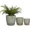imageDeco 79 Ceramic Geometric Indoor Outdoor Planter Grid Patterned Small Planter Pot with Brown Accents and Base Tray Set of 3 Planters 6quot 5quot H WhiteLight Gray