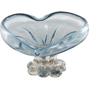 imageDeco 79 Glass Heart Ombre Decorative Bowl with Folded Curve Opening and Scalloped Base 11quot x 11quot x 6quot Blue