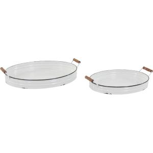 imageDeco 79 Metal Tray with Wood Handles Set of 2 21quot 18quotW White