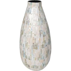imageDeco 79 Mother of Pearl Shell Handmade Decorative Vase Mosaic Inspired Centerpiece Vase with Pastel Blue and Pink Accents Flower Vase for Home Decoration 8quot x 8quot x 19quot White8 x 8 x 19