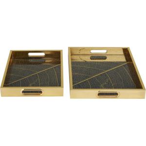 imageDeco 79 Plastic Geometric Living Room Decor Tray Mirrored Ottoman Tray Set of 3 Serving Tray 18quot 11quot 11quot W GoldGold