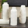 imageDeco 79 Ceramic Decorative Vase Dimensional Chevron Textured Centerpiece Vases with Varying Shapes Set of 3 Vases for Home Decoration 4quot W 11quot H GoldWhite