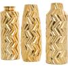 imageDeco 79 Ceramic Decorative Vase Dimensional Chevron Textured Centerpiece Vases with Varying Shapes Set of 3 Vases for Home Decoration 4quot W 11quot H GoldGold