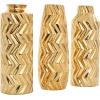 imageDeco 79 Ceramic Decorative Vase Dimensional Chevron Textured Centerpiece Vases with Varying Shapes Set of 3 Vases for Home Decoration 4quot W 11quot H GoldGold