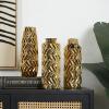 imageDeco 79 Ceramic Decorative Vase Dimensional Chevron Textured Centerpiece Vases with Varying Shapes Set of 3 Vases for Home Decoration 4quot W 11quot H GoldGold