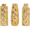 imageDeco 79 Ceramic Decorative Vase Dimensional Chevron Textured Centerpiece Vases with Varying Shapes Set of 3 Vases for Home Decoration 4quot W 11quot H GoldGold