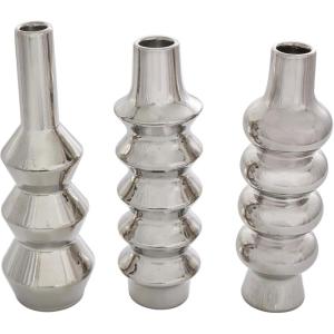 imageDeco 79 Ceramic Abstract Decorative Vase Bubble Inspired Centerpiece Vases with Varying Shapes Set of 3 Flower Vases for Home Decoration 3quot W 11quot H SilverSilver